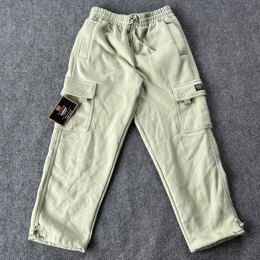 FB County Sweatpants Mens Medium Green Heavyweight Cargo Fleece Joggers Pockets